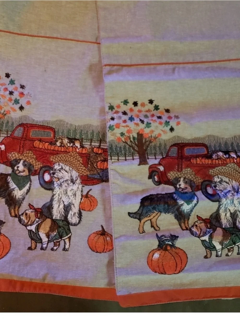Pier 1 Imports Embroidered Dogs Fall Autumn Halloween Table Runner 13”x72
